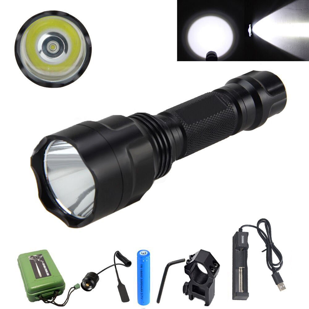 Side view of tactical torch light with 45 mm head diameter