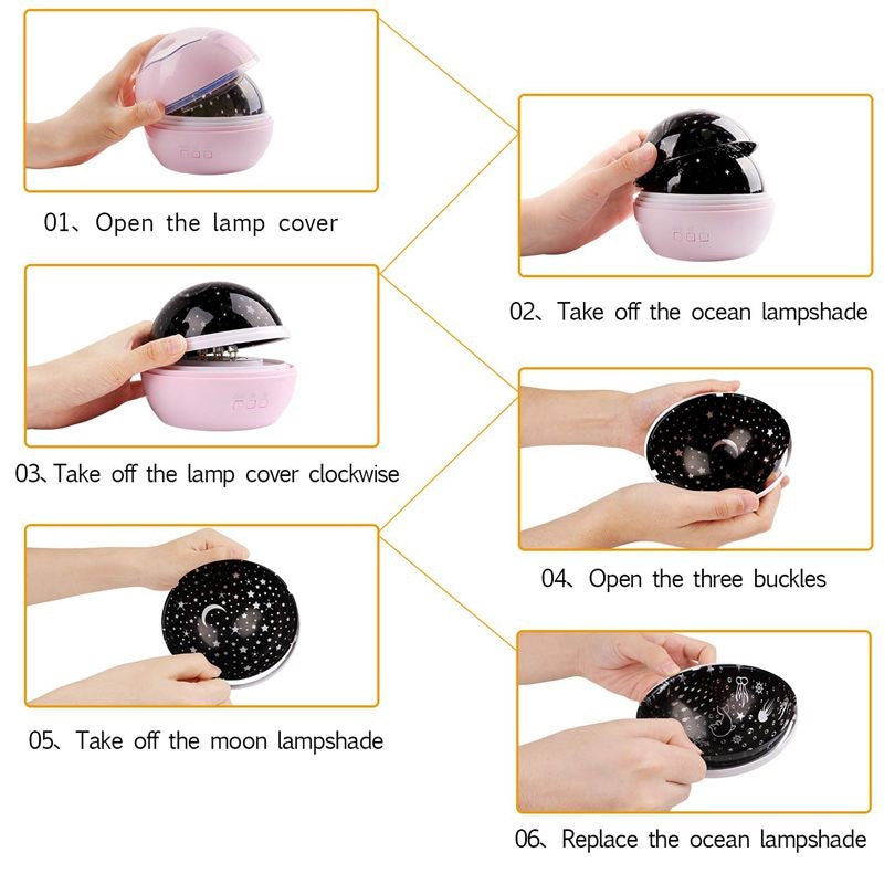 Night Light Projector with removable lampshade for projection mode