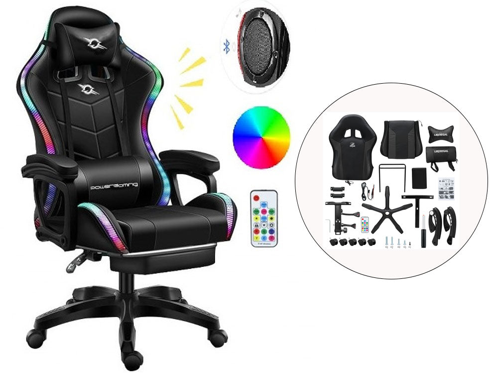 Gaming chair RGB lighting detail on headrest area
