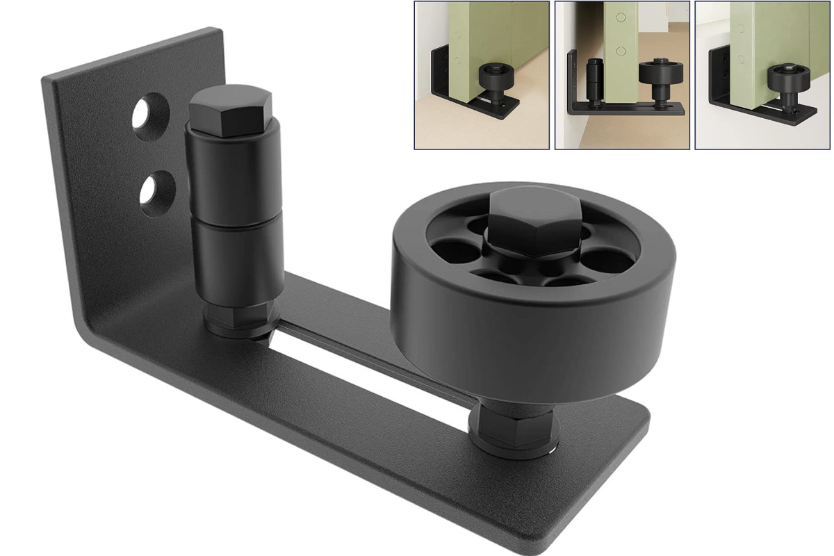 Sliding barn door hardware bottom roller used on large barn door panel