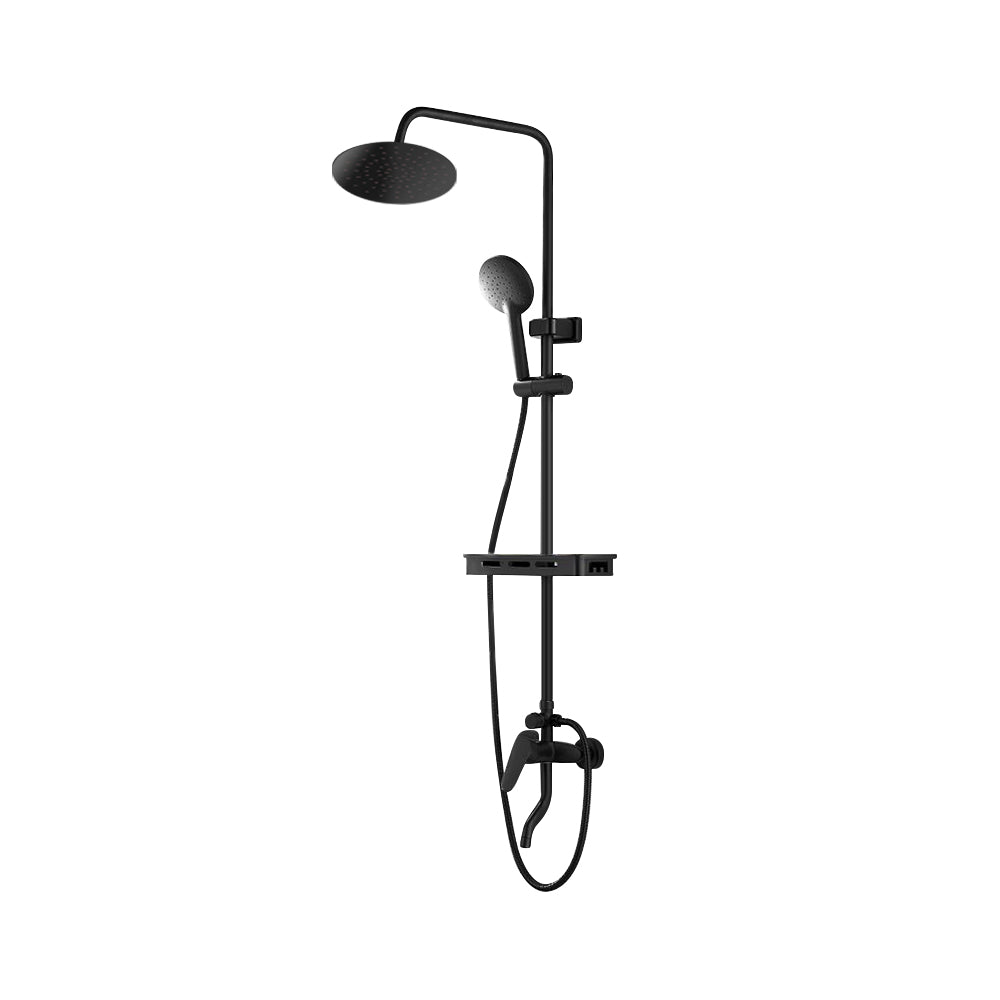 Shower set with mixer showing sturdy mounting and fittings