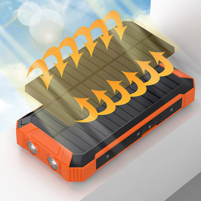 Solar power bank placed on outdoor gear ready for adventure