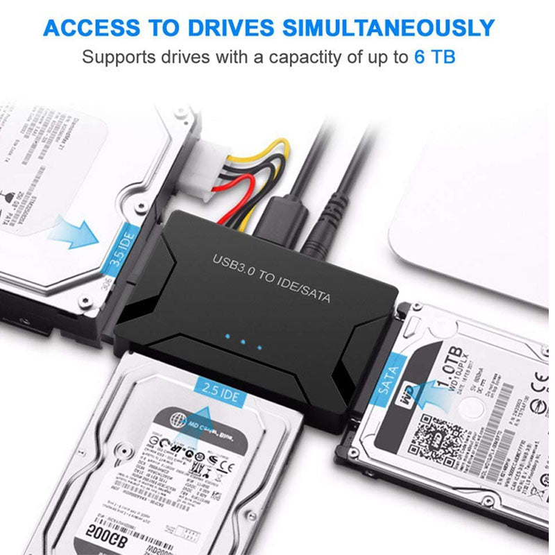 Portable USB 30 to SATA IDE converter ready for use