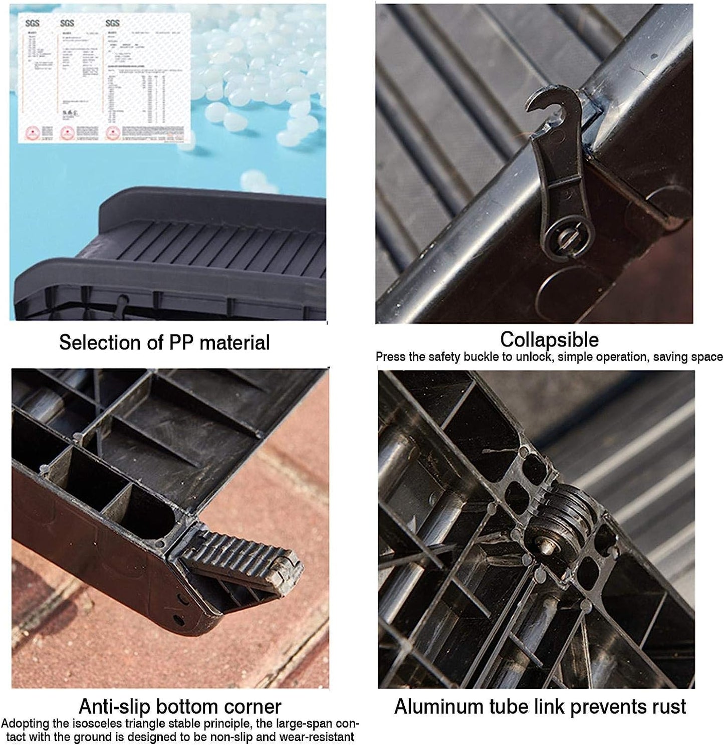 Black plastic dog ramp with textured steps for traction