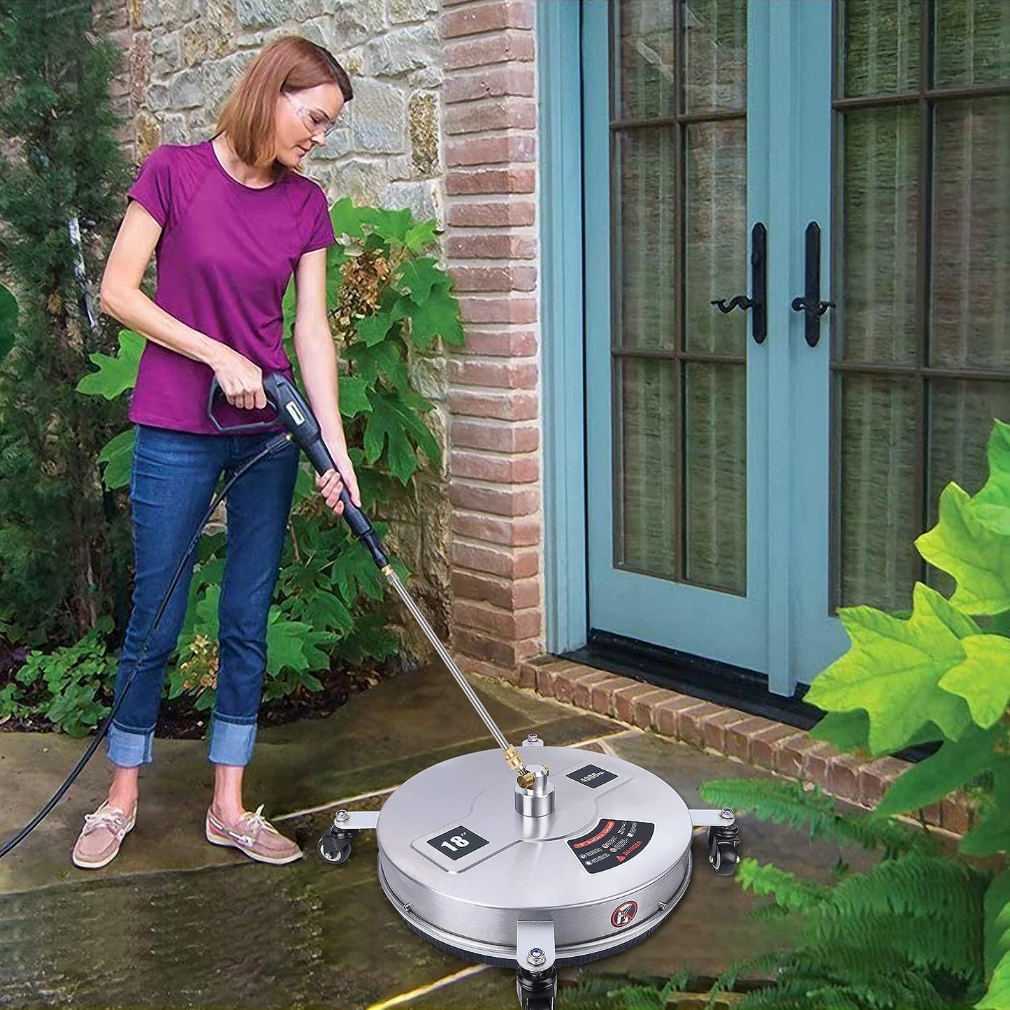 18 inch surface cleaner cleaning a brick wall surface