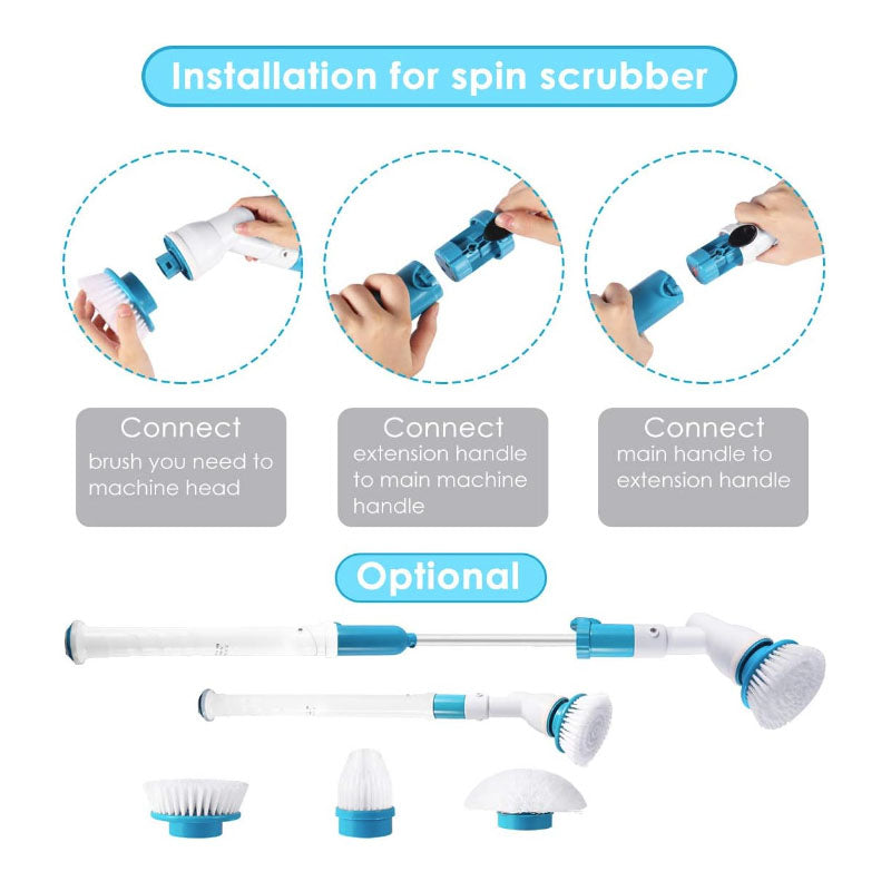 Flat brush head on cordless spin scrubber for smooth surfaces