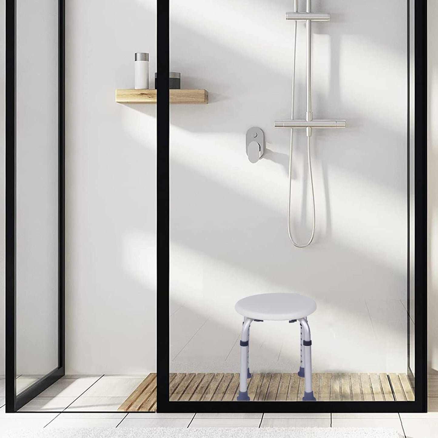 Folded shower stool for easy storage and portability
