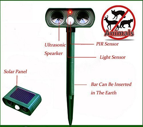 Ultrasonic Solar Powered Insect Animal Repeller PIR Dog Cat Scarer