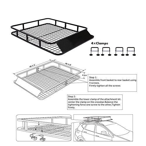 Roof rack basket universal installed on car with camping gear