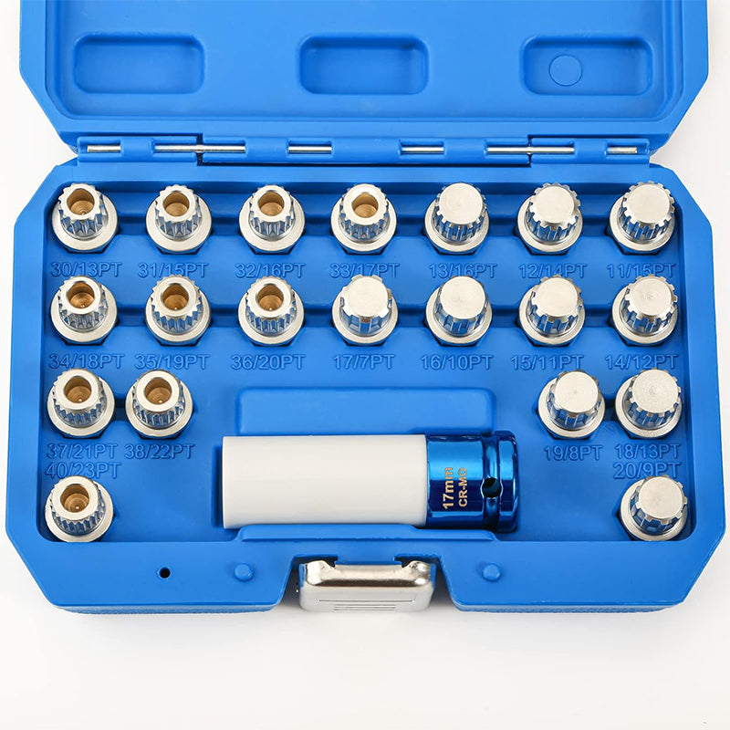 BMW wheel nut socket set arranged by size for easy selection