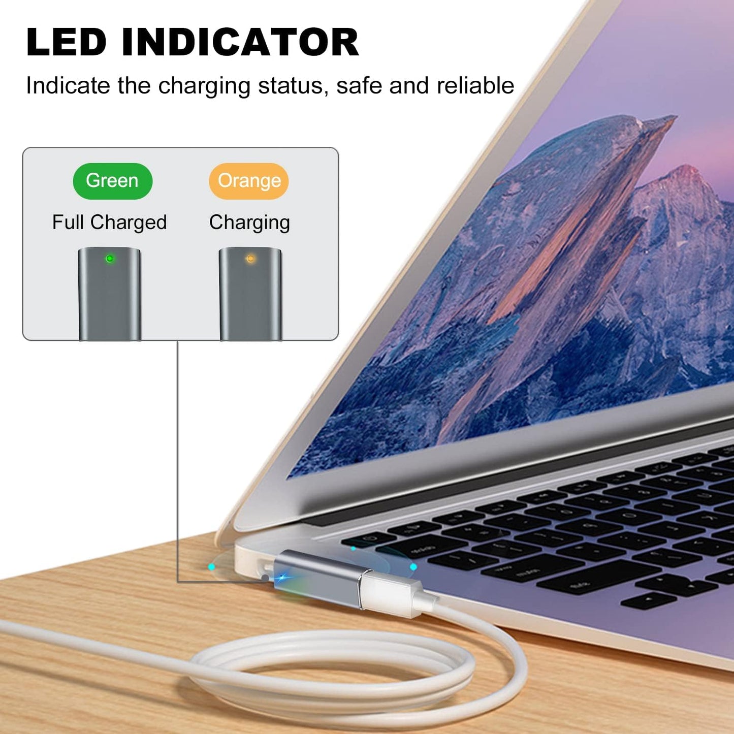 Top angle of USB C to MagSafe 2 adapter showing aluminium finish