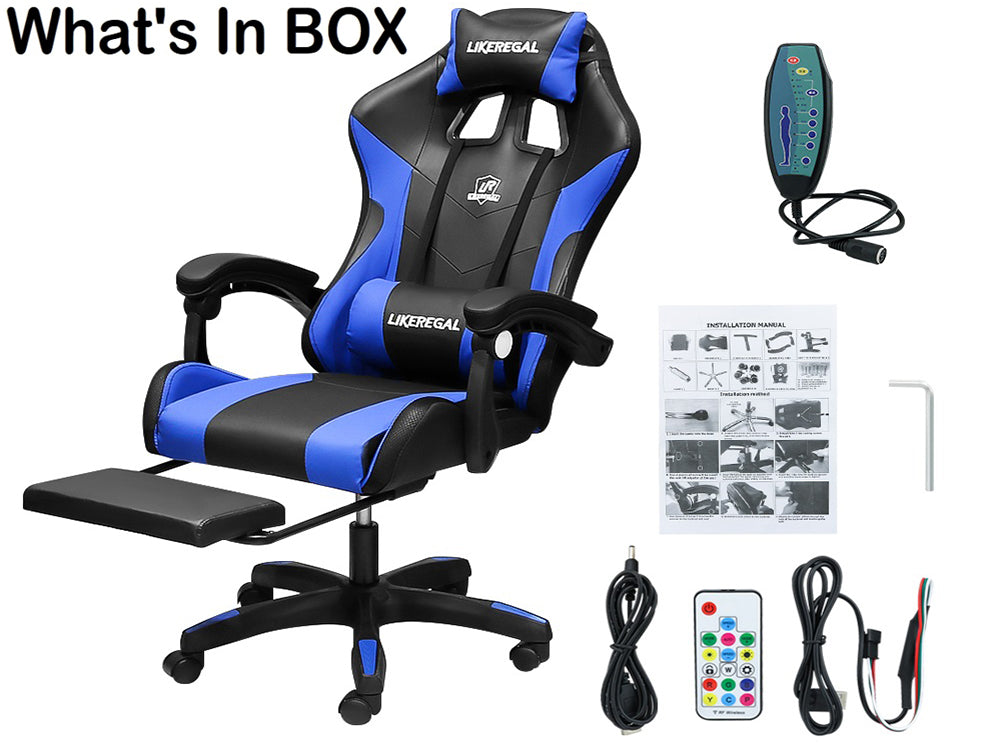 Gaming chair with massage control panel and padded cushion