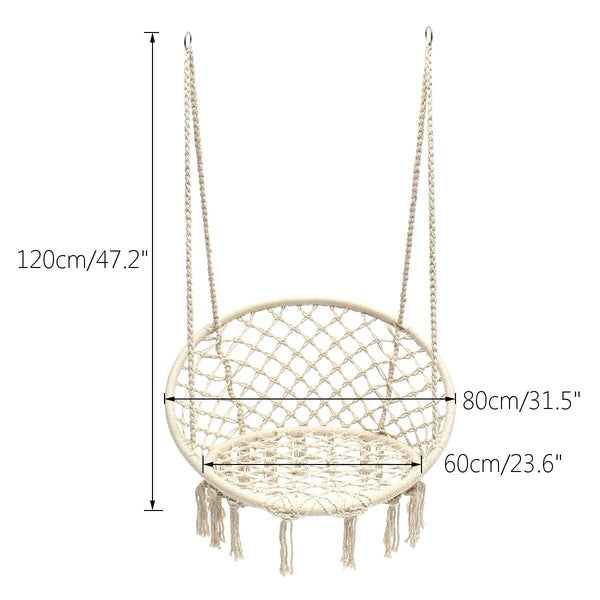 Macrame hanging chair with backrest detail in black