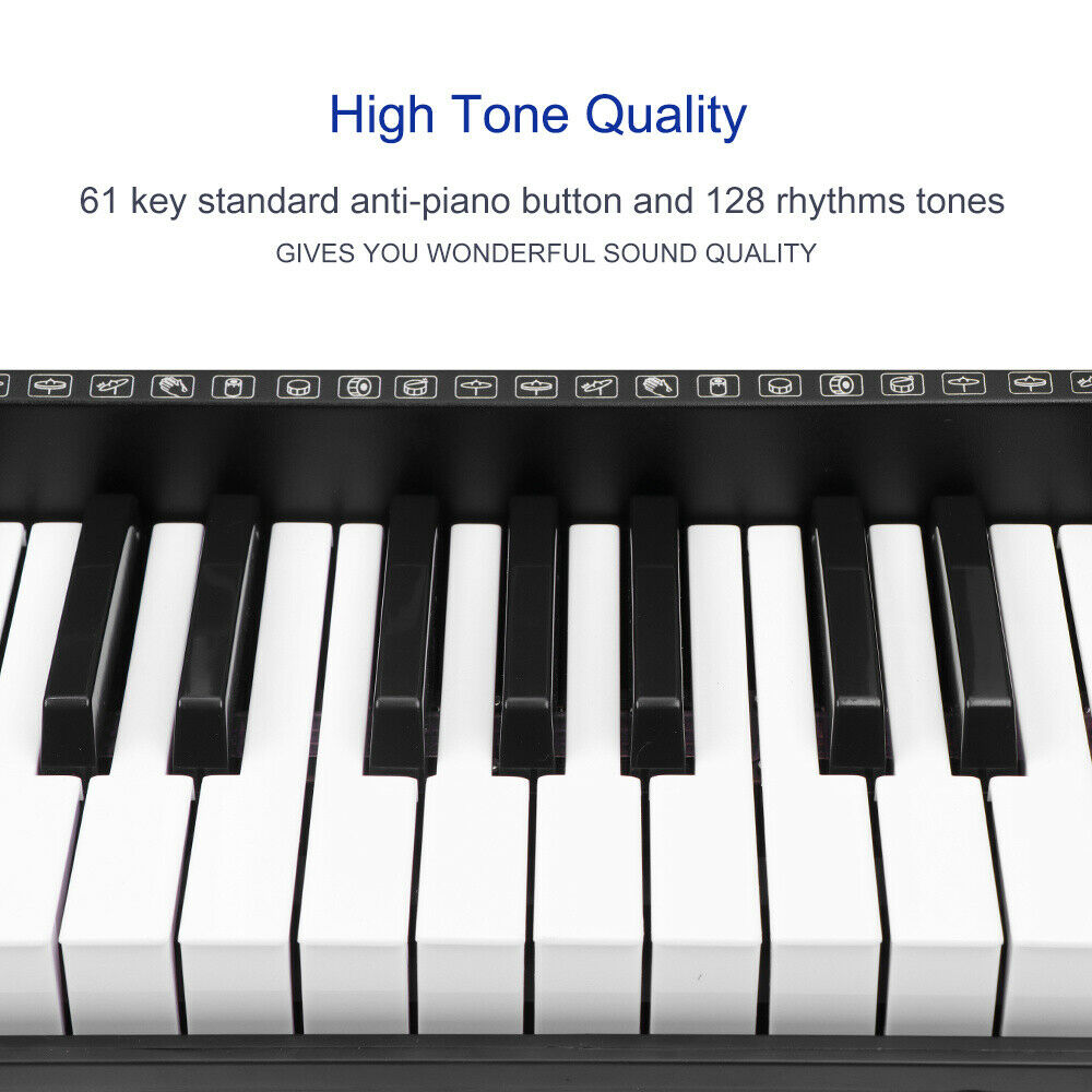 Electronic piano keyboard with power adaptor and charging cable
