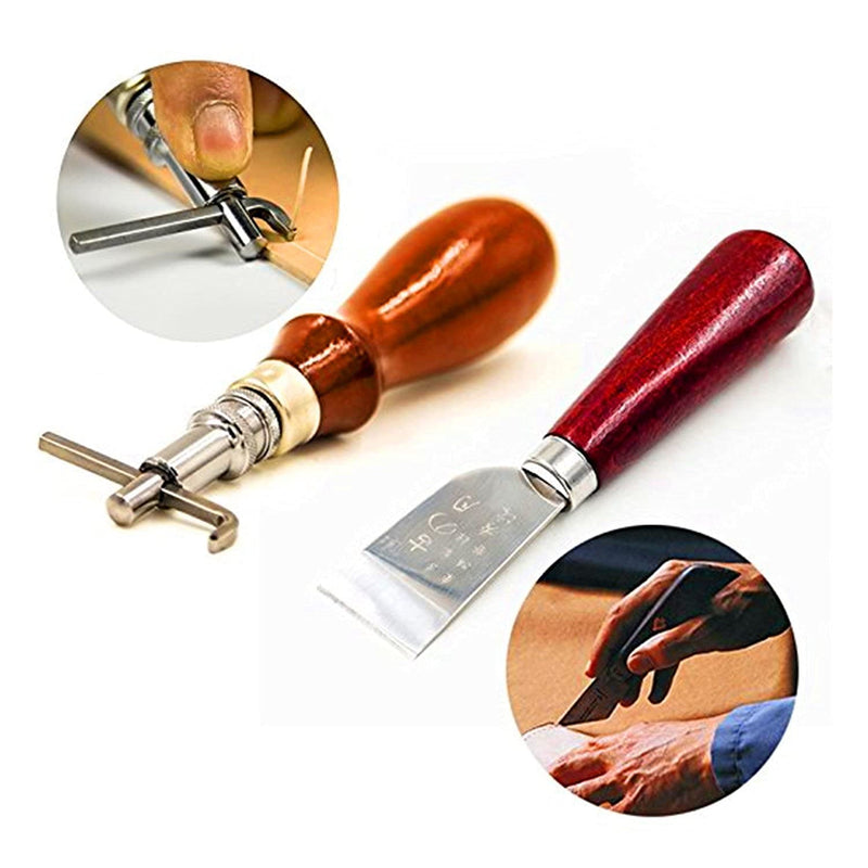 18PCs Leather Craft Tools Kit Tools DIY Groover Punch Kit Stiching Carving Craft Sewing