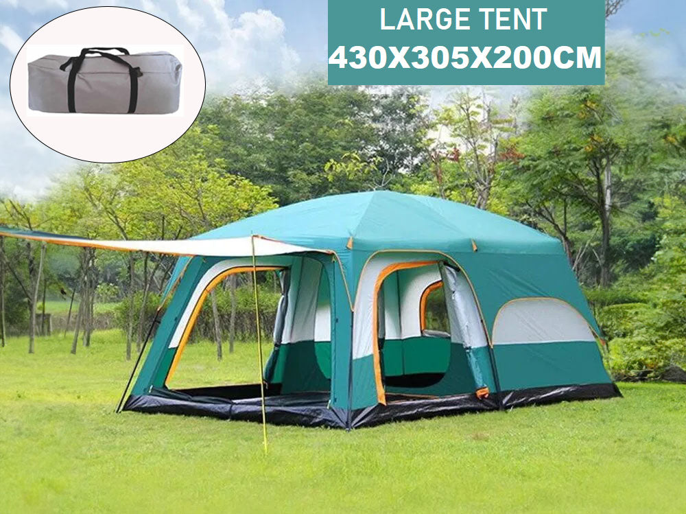 Camping tent 10 person showing mesh design to keep mosquitoes out