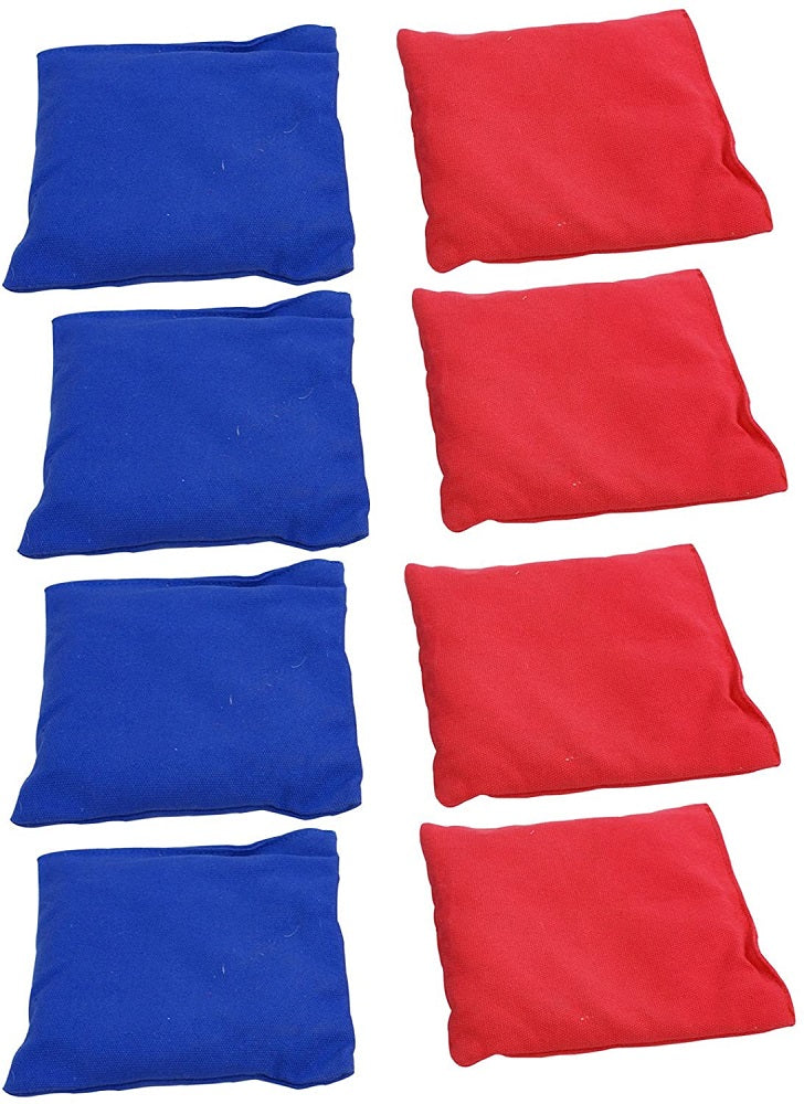 Cornhole board game set setup in backyard for family play