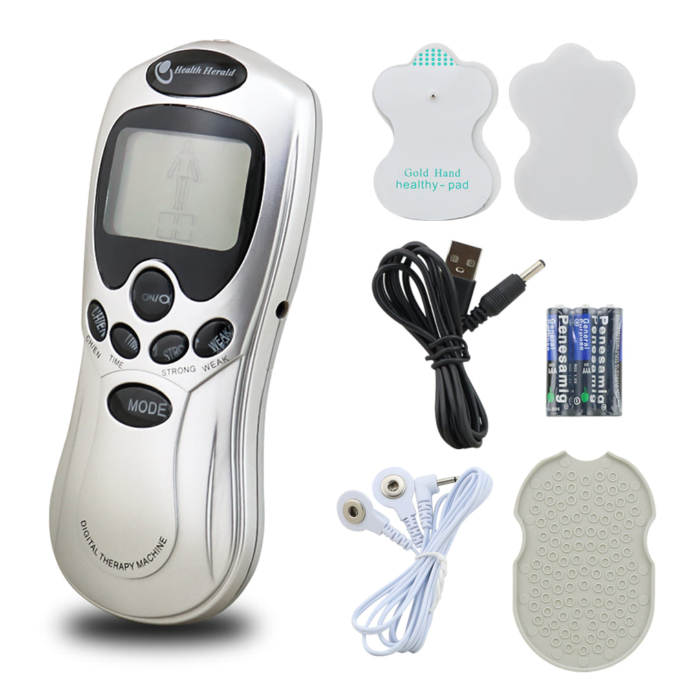Tens machine with battery compartment open showing AAA batteries
