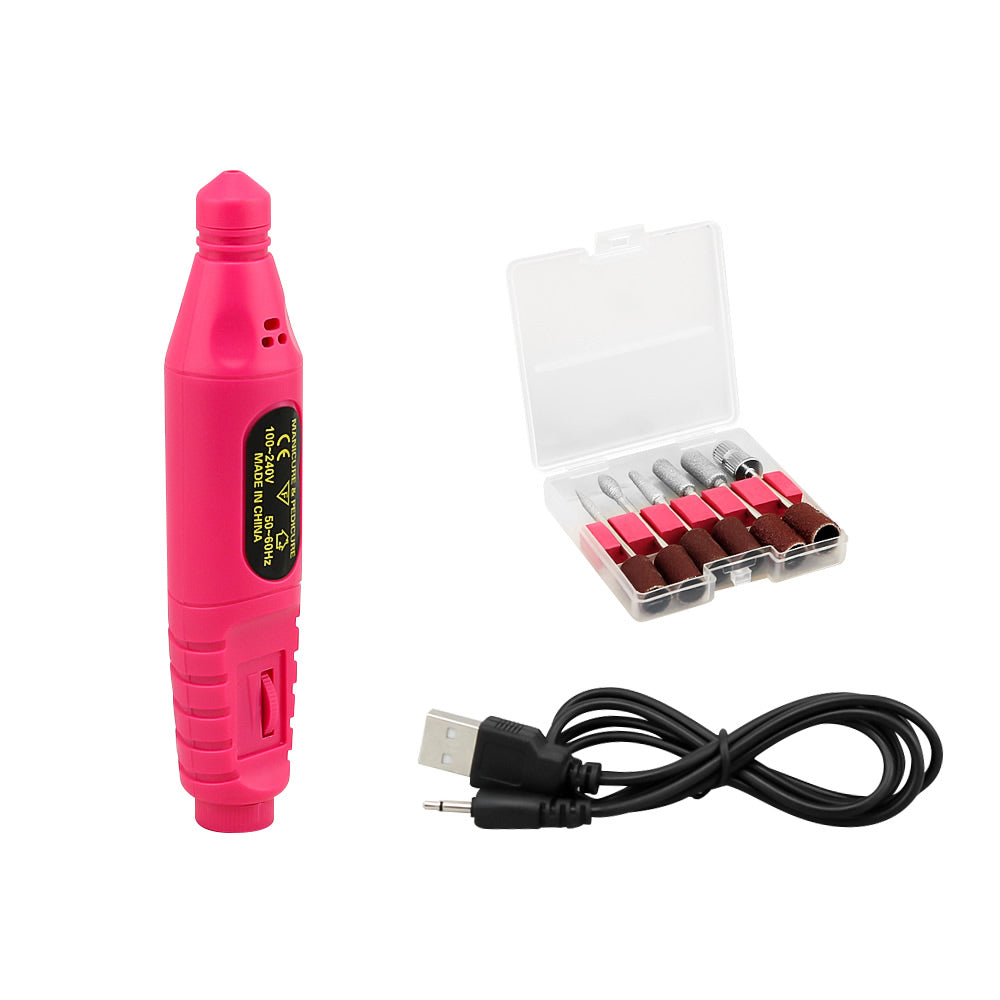 Electric nail drill set displayed with all accessories