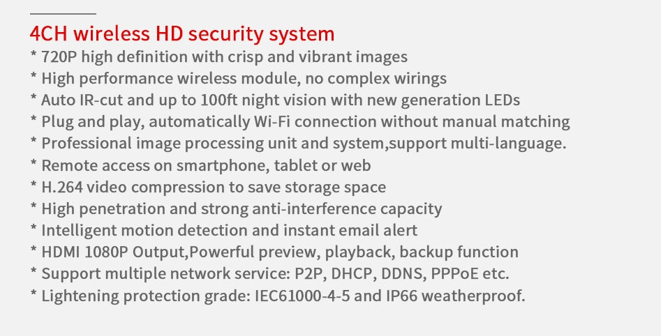 Wireless security camera system box with included accessories displayed