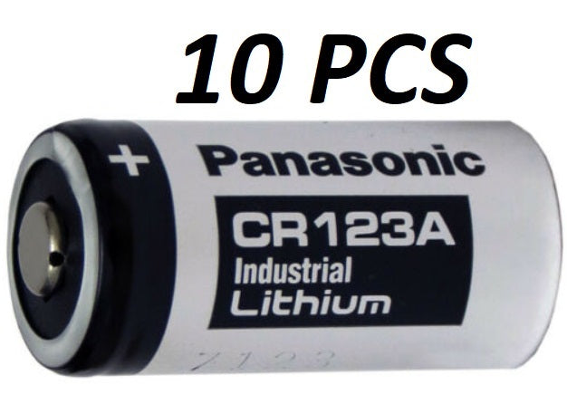CR123A Panasonic battery next to a ruler for size reference