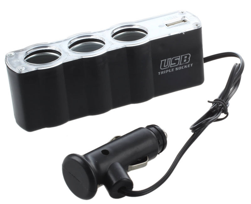 Car Cigarette Lighter Multi Socket Splitter 3 Way USB Charger Port