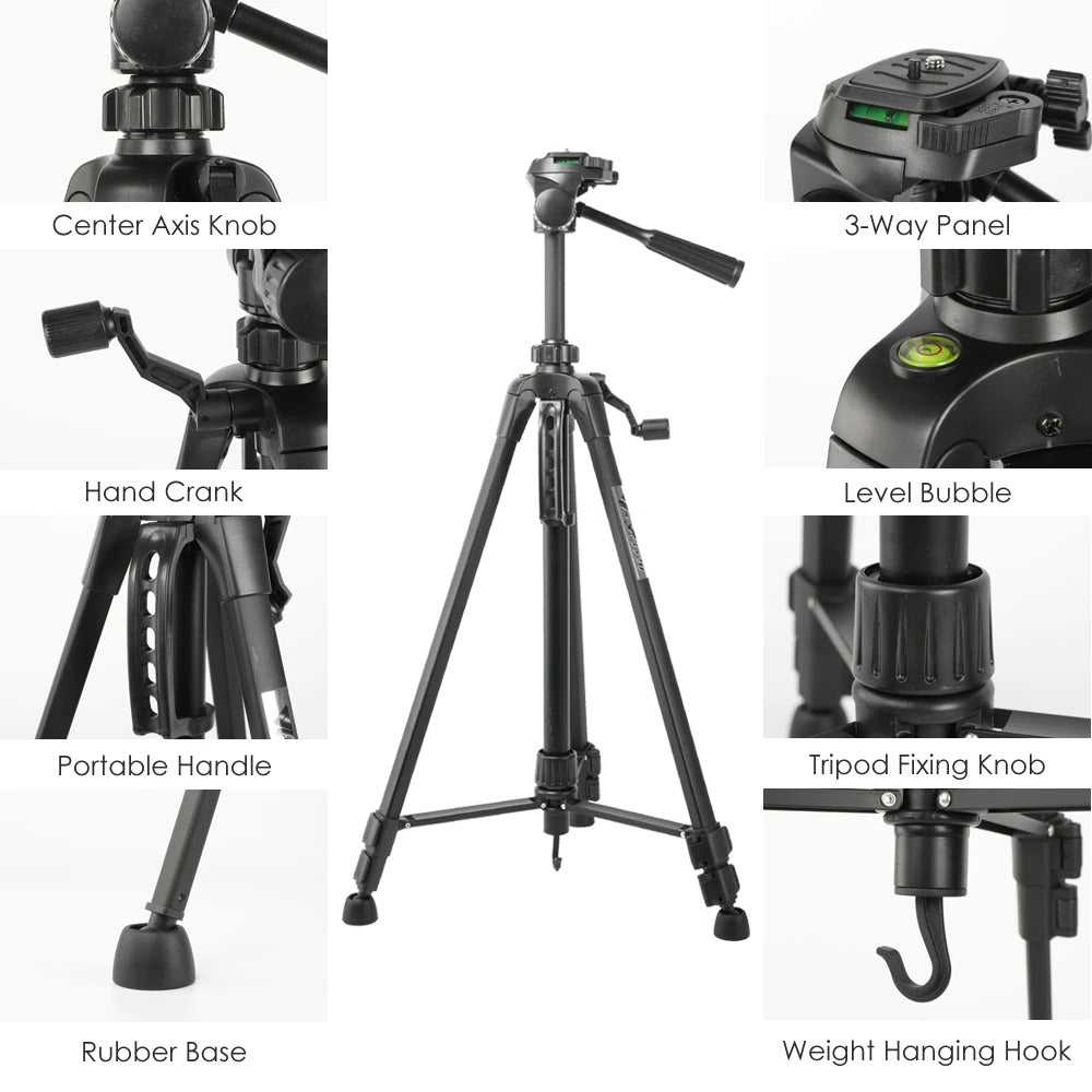 Universal camera tripod extended to maximum height