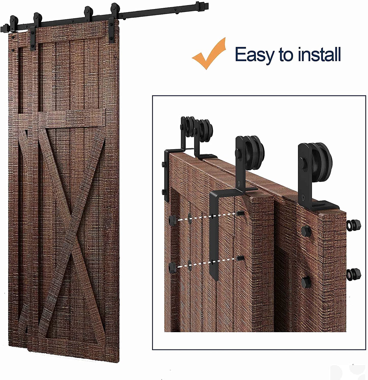 Complete barn door hardware kit with screws and bolts