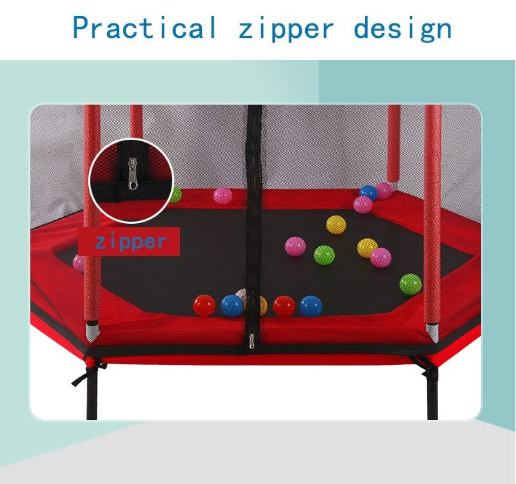 Detail of padded frame cover on mini trampoline for child safety