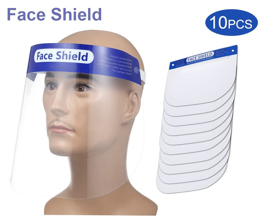 Transparent protective face shield used during house cleaning