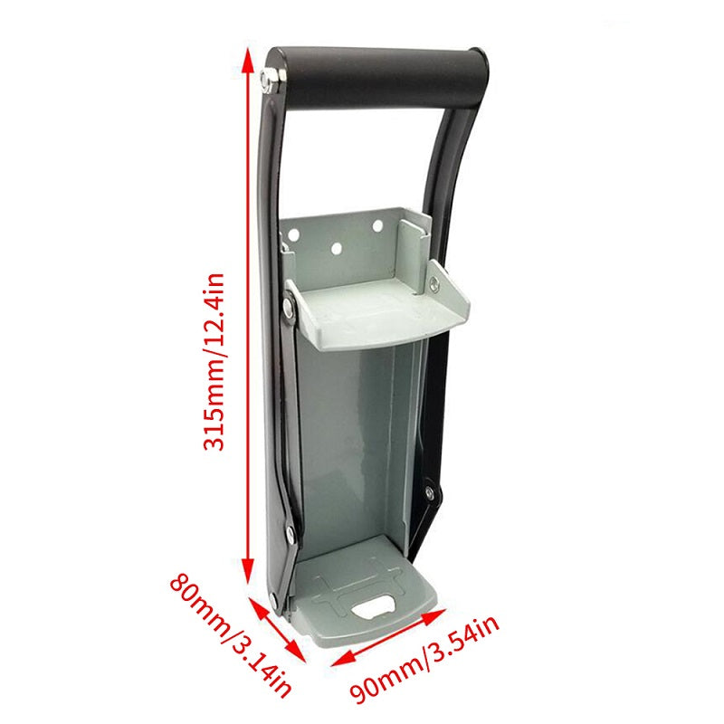 Metal can crusher showing size and compact design in kitchen