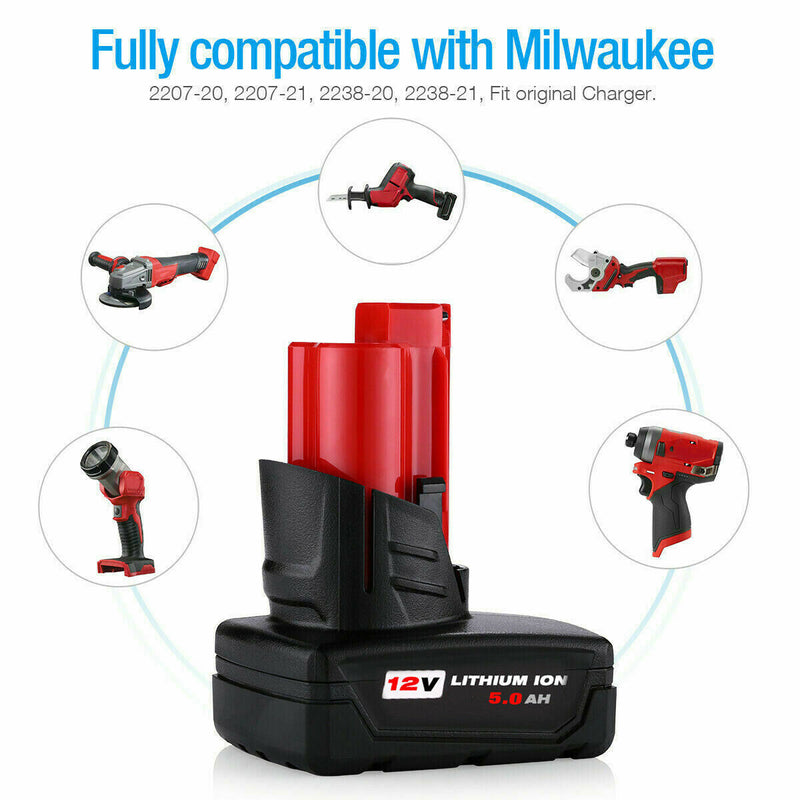 Milwaukee M12 12V 5000mAh Battery Compatible Replacement