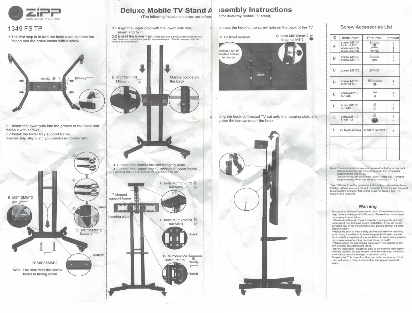 TV stand height adjustable showing assembly components included