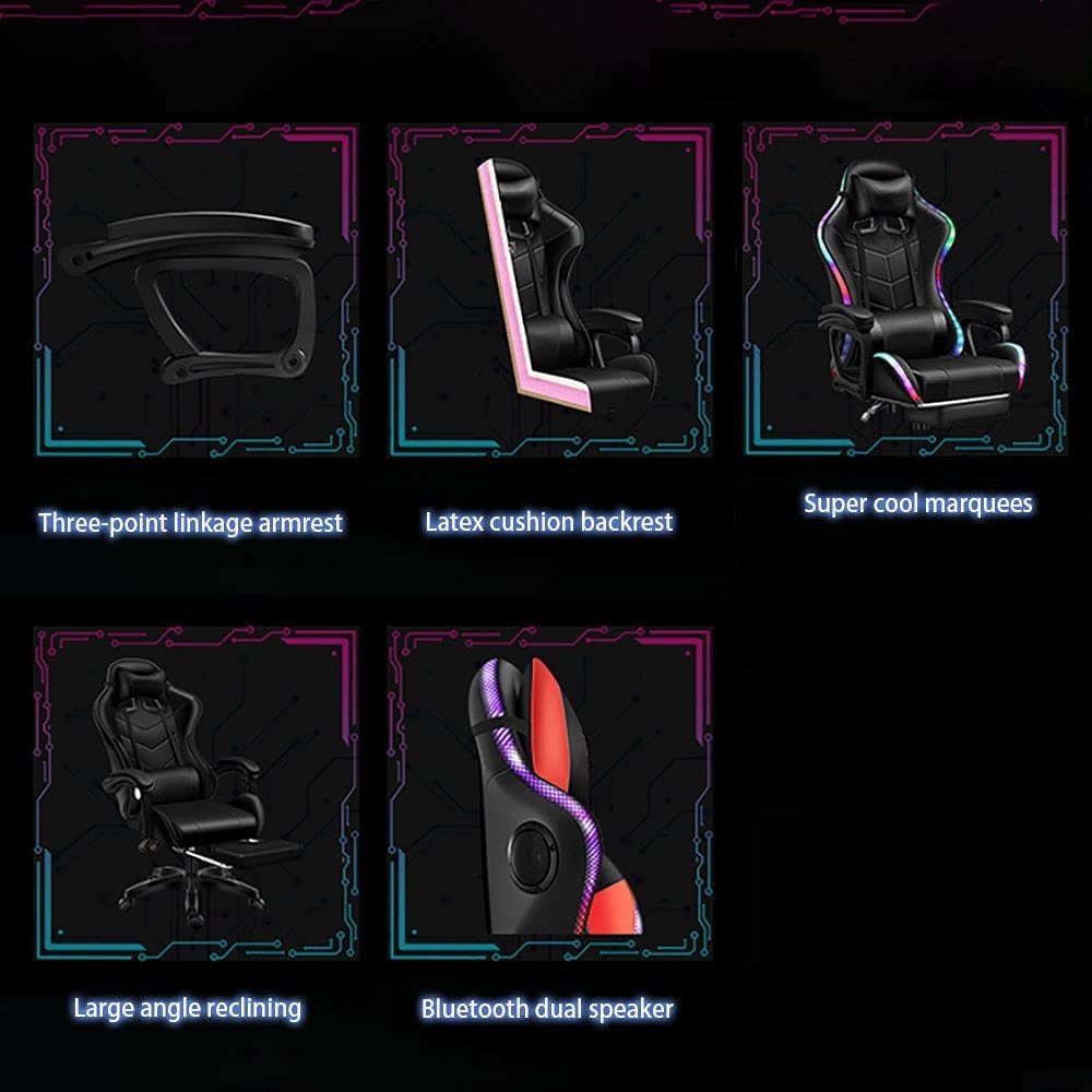 Gaming chair and desk set with ambient USB powered LED lights