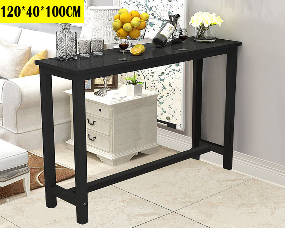 Top down view of bar table set with bar stools showing smooth laminated surface