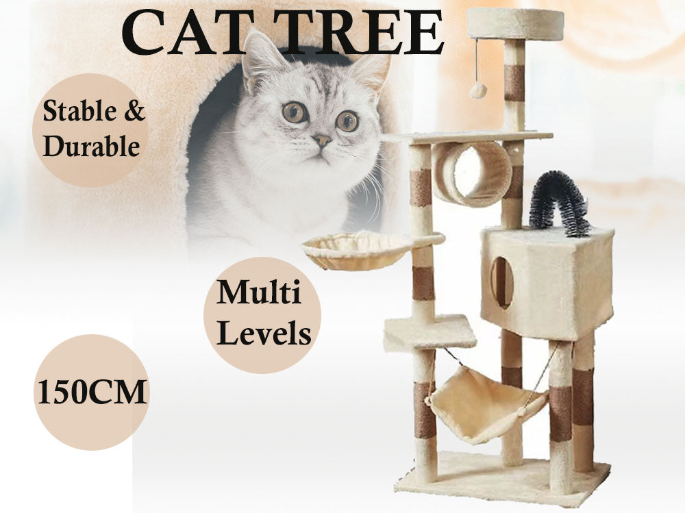 Cat tree house showing wall anchor for safety and stability