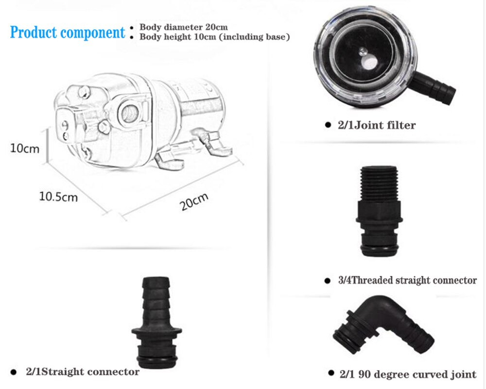 12V diaphragm pump with filter attached for clean water flow