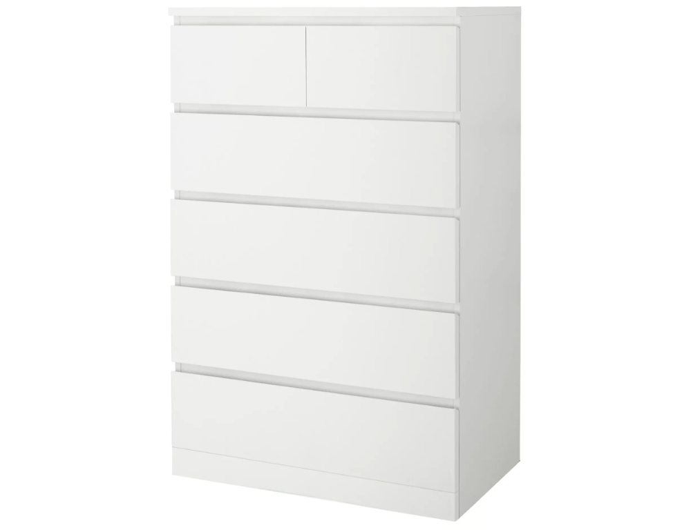 Tall boy drawers with half-sized and large drawers visible