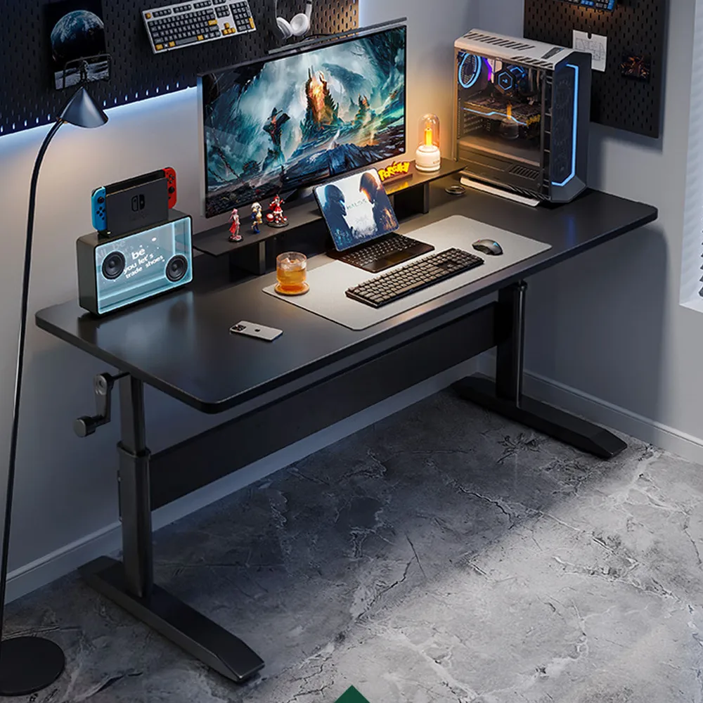 Black powder-coated steel frame of height adjustable desk