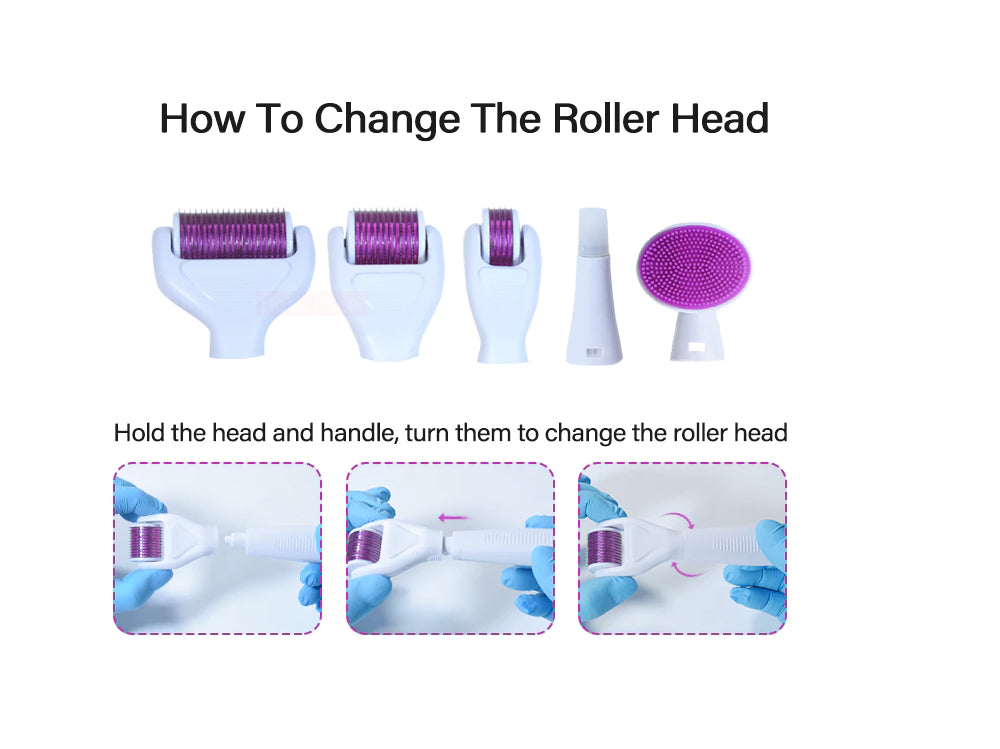 Derma roller 6 in 1 face roller head with 720 pins detail