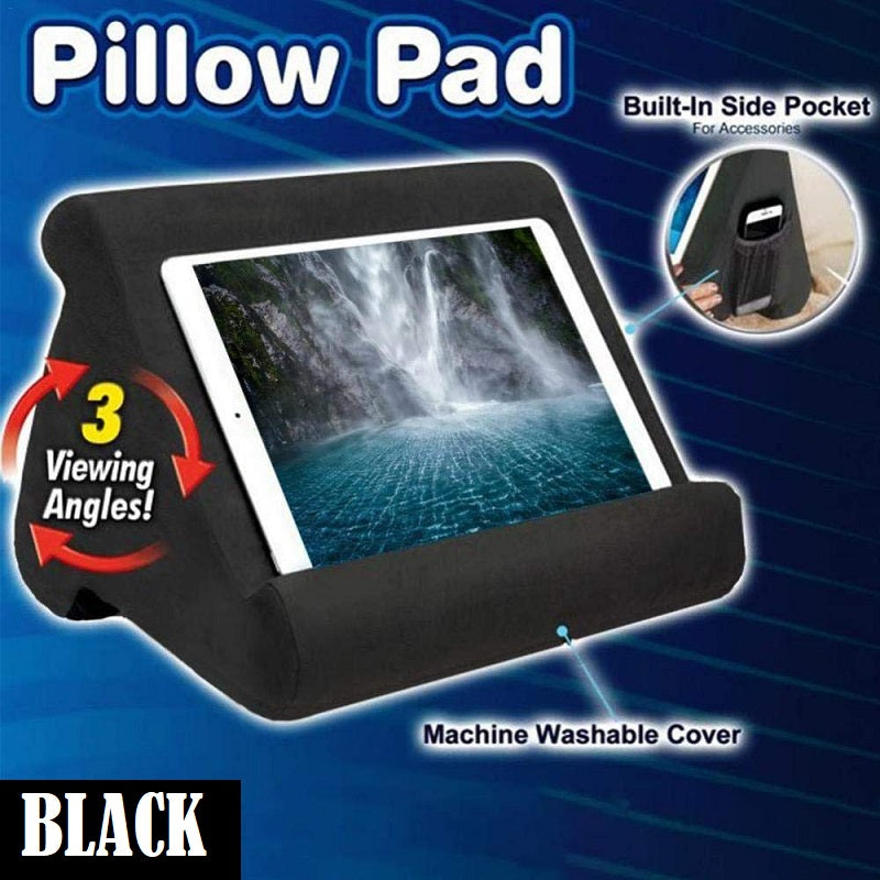 iPad pillow stand holding tablet at a viewing angle