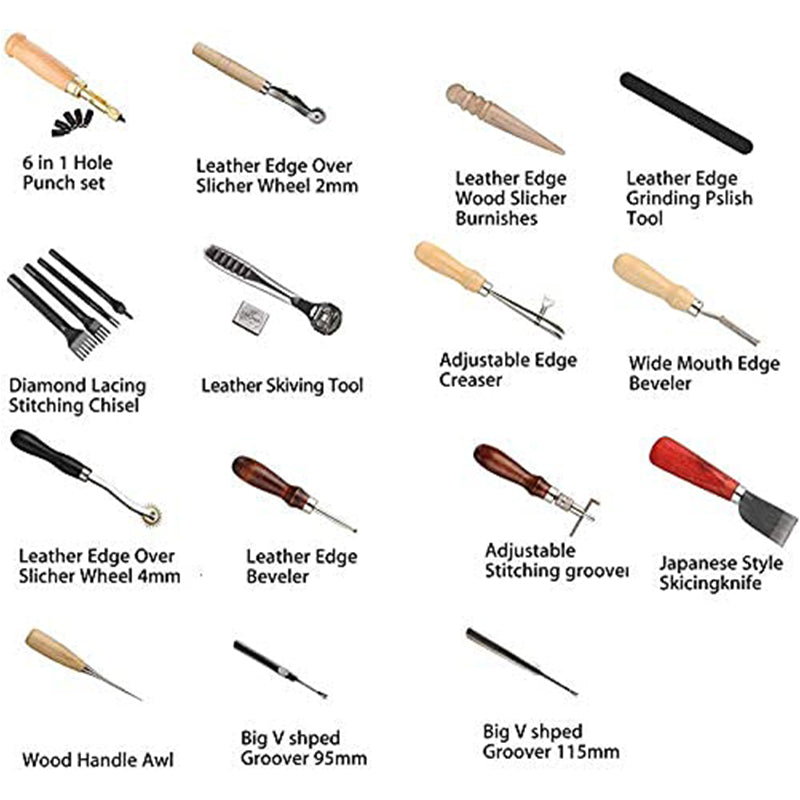 18PCs Leather Craft Tools Kit Tools DIY Groover Punch Kit Stiching Carving Craft Sewing