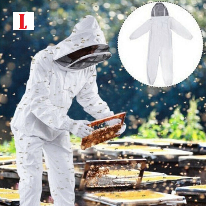 Full Body Beekeeping Suit Hooded Veil Bee Farm Clothing L