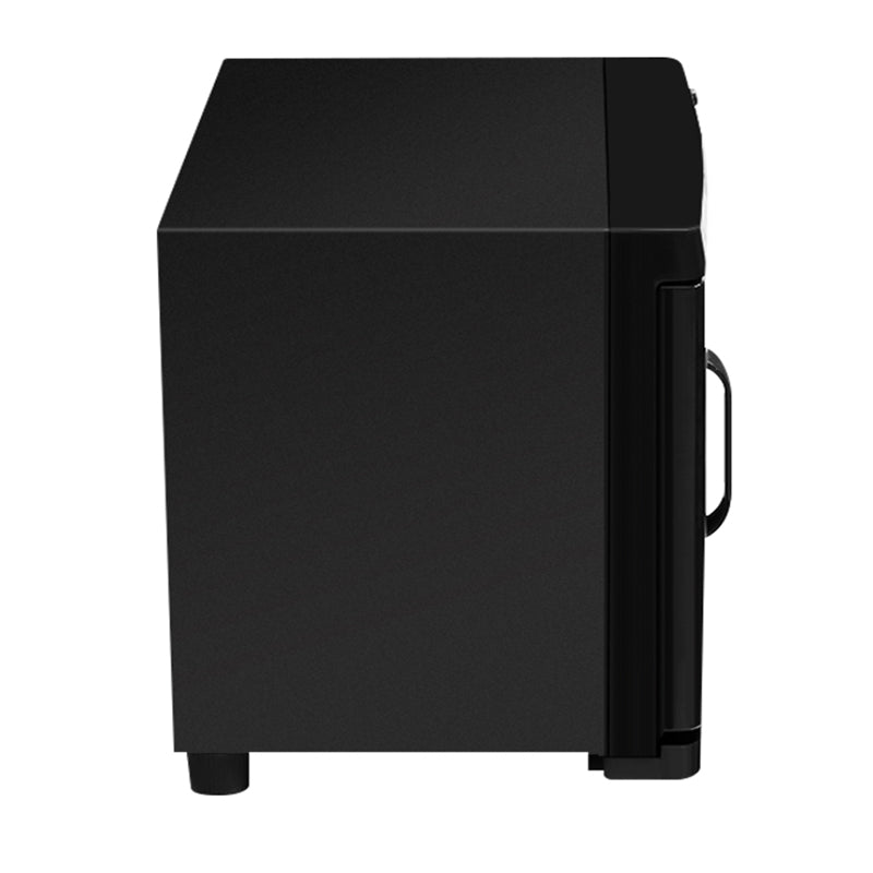 Black towel warmer sterilizer with closed door and handle