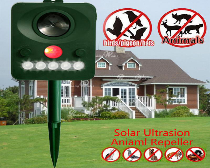 Ultrasonic Solar Powered Insect Animal Repeller PIR Dog Cat Scarer