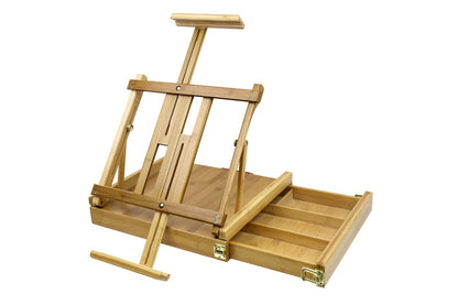 Side view of the sketch box easel showing the storage drawer