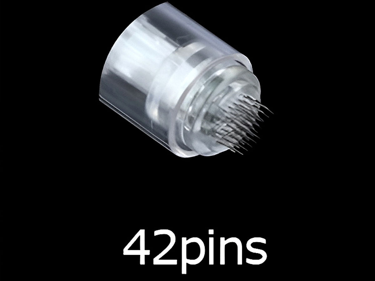Top angle of derma pen needles cartridge 9 pin showing needle arrangement