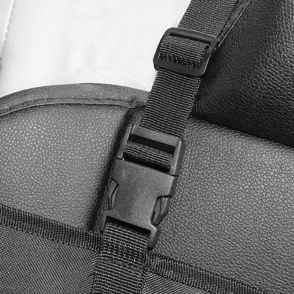 Dog car seat cover showing easy hook and buckle installation