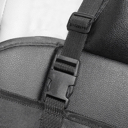 Dog car seat cover showing easy hook and buckle installation