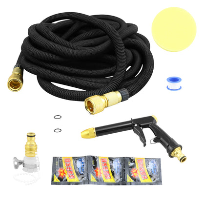 Expandable garden hose 100ft coiled neatly for compact storage